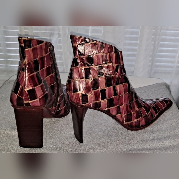 Bagatt Burgundy Croc Embossed Leather Ankle Boots Size EUR 38 US 8 - Picture 5 of 10